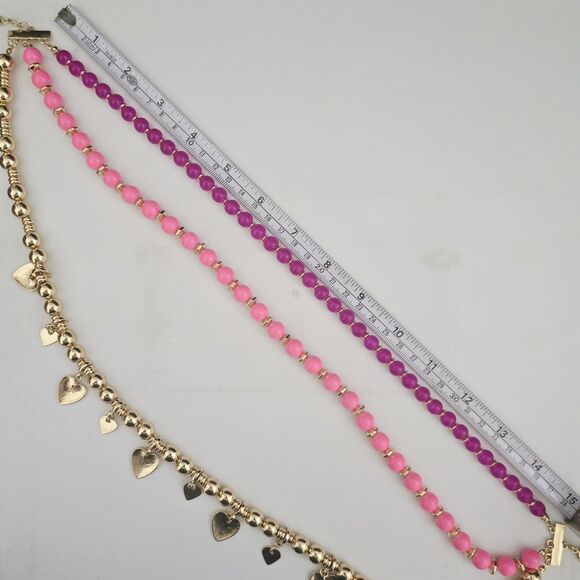Lilly Pulitzer PINK Beaded GOLD HEART Charm Necklace Love $98 Retail - Picture 7 of 8